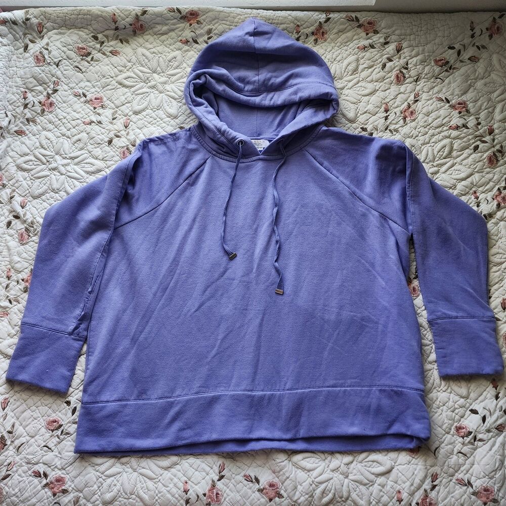 Danskin Hoodie Women's Purple Fleece Lined Relaxed Fit Raglan Pullover XL